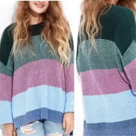 American Eagle Dreamspun Soft Knit Color Blocked Striped Sweater Small - Picture 1 of 8